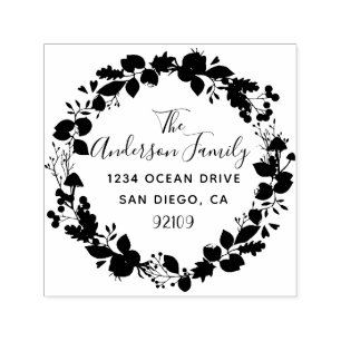 Custom Family Name Wreath Return Address Self-inking Stamp