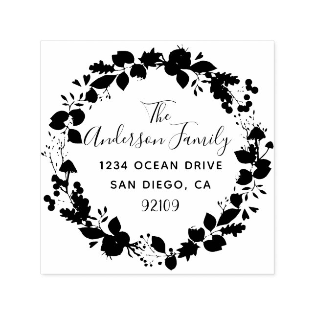 Custom Family Name Wreath Return Address Self-inking Stamp (Design)