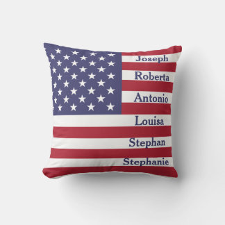 Custom Family Names American Flag Patriotic Cushion