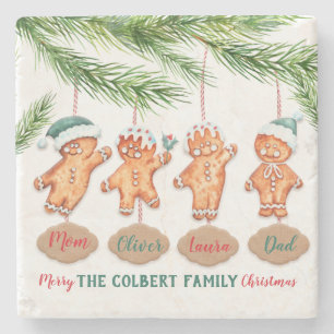 Custom family names Christmas gingerbread art Stone Coaster