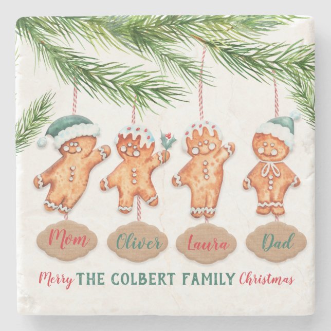 Custom family names Christmas gingerbread art Stone Coaster (Front)