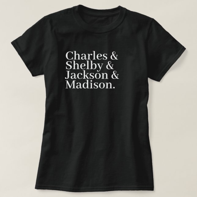 Custom Family Names List with Ampersand Dark T-Shirt (Design Front)