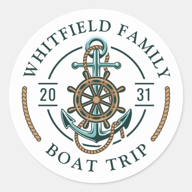Custom Family Nautical Boat Trip Reunion Vacation Classic Round Sticker (Front)