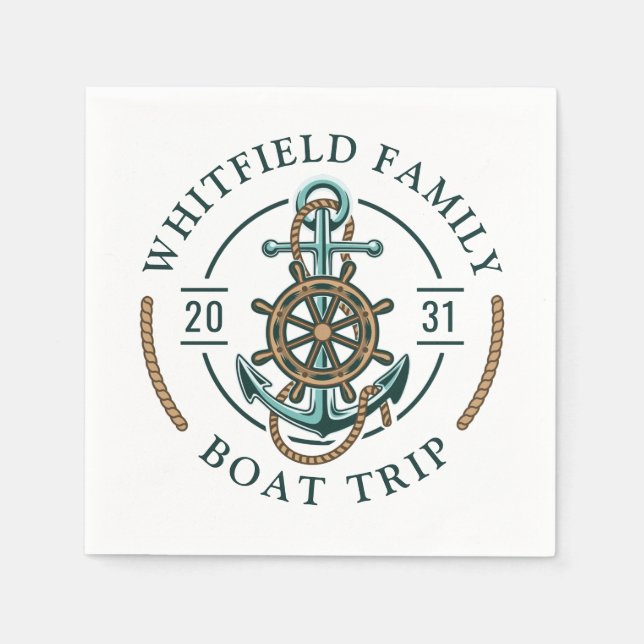 Custom Family Nautical Boat Trip Reunion Vacation Napkin (Front)