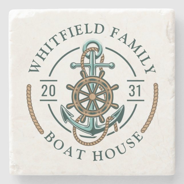 Custom Family Nautical Boat Trip Reunion Vacation  Stone Coaster (Front)