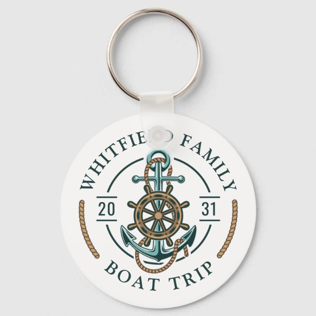 Custom Family Nautical Boating Vacation Key Ring (Front)