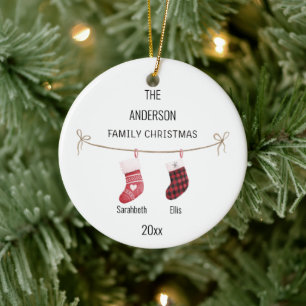 Custom Family of 2 Stockings Name & Year Christmas Ceramic Tree Decoration