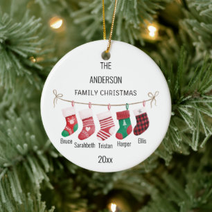 Custom Family of 5 Stockings Name & Year Christmas Ceramic Tree Decoration