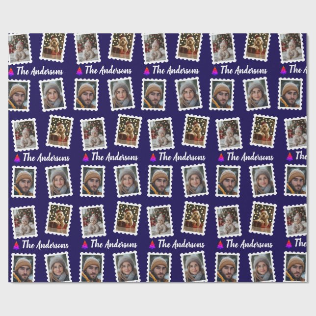 Custom Family of Four Christmas  Wrapping Paper (Flat)