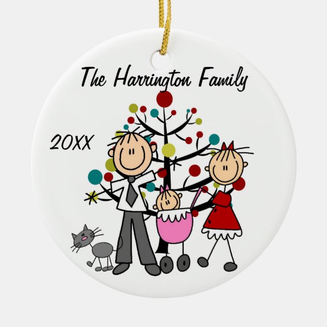 Custom Family Parents, Baby Girl, Cat Ornament (Front)