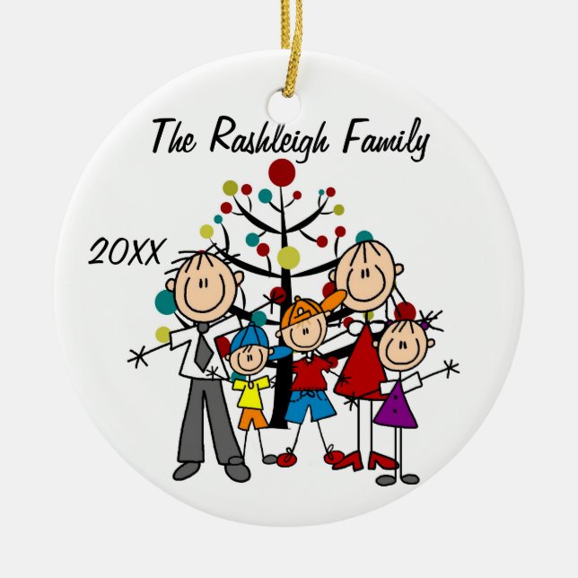 Custom Family Parents, Two Boys, Girl Ornament (Front)