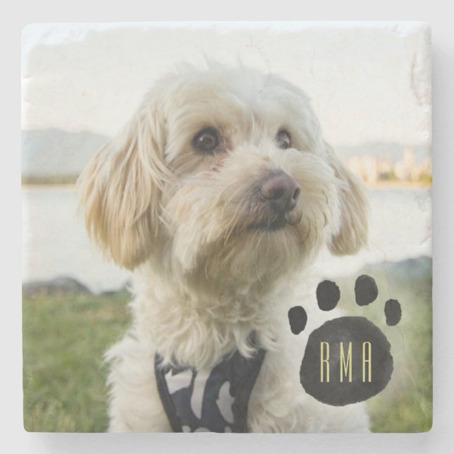 Custom Family Pet Photo | Monogrammed Stone Coaster (Front)