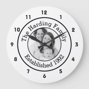Custom Family Photo Black and White Large Clock