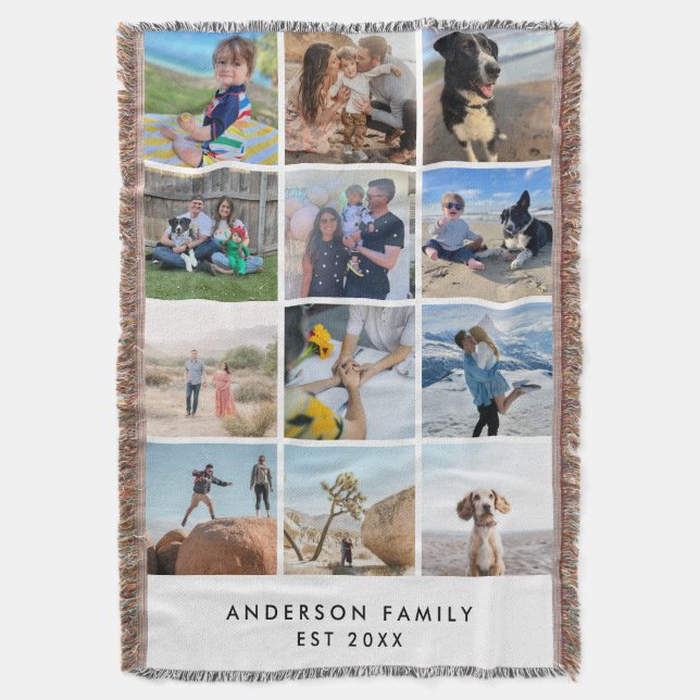 Custom Family Photo Blanket 12 Photo Woven Throw (Front Vertical)