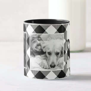Custom Family Photo Buffalo Plaid Pattern White Mug