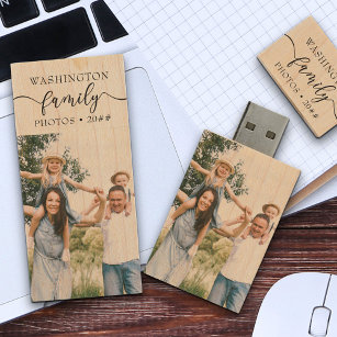 Custom Family Photo Calligraphy USB Wood USB Flash Drive