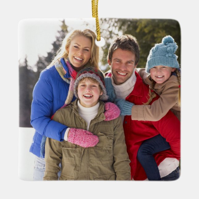 Custom Family Photo Christmas Holiday Ceramic Ornament (Front)