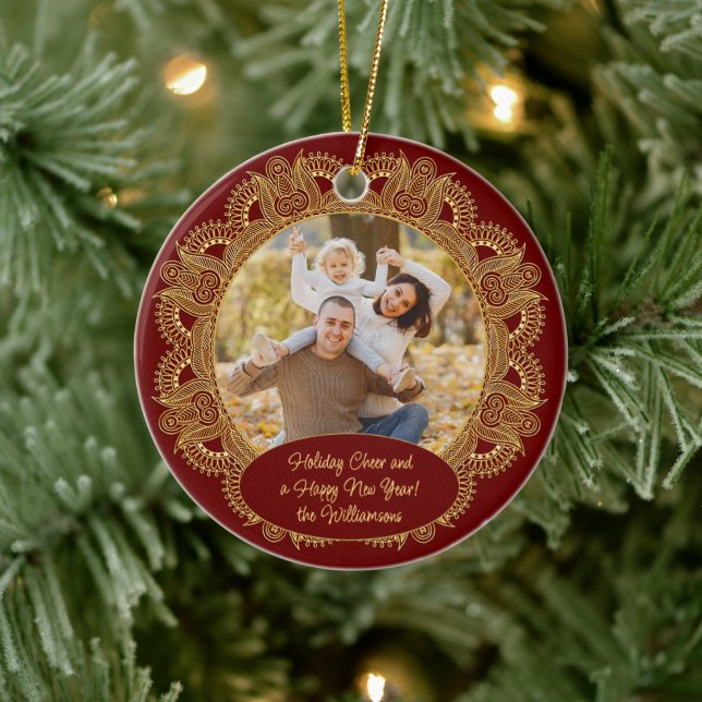 Custom Family Photo Christmas Personalised Text Ceramic Tree Decoration (Tree)