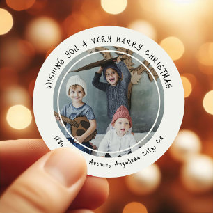 Custom Family Photo Christmas Return Address Classic Round Sticker