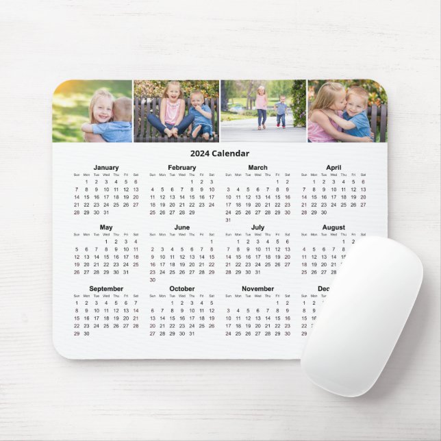Custom Family Photo Collage 2024 Monthly Calendar Mouse Mat (With Mouse)