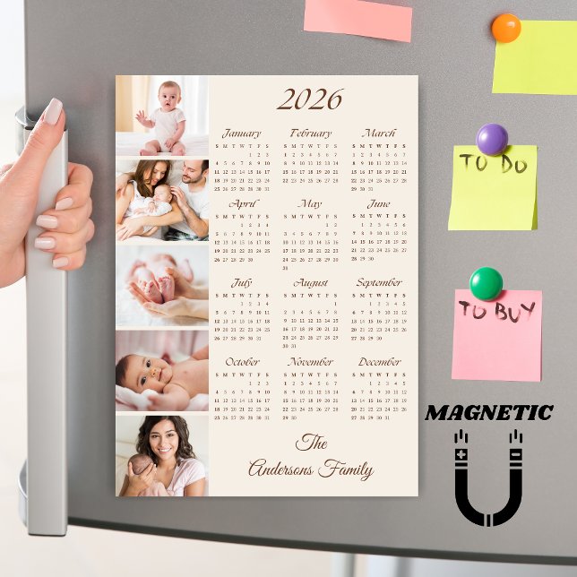 Custom Family Photo Collage 2026 Calendar Magnet (Creator Uploaded)