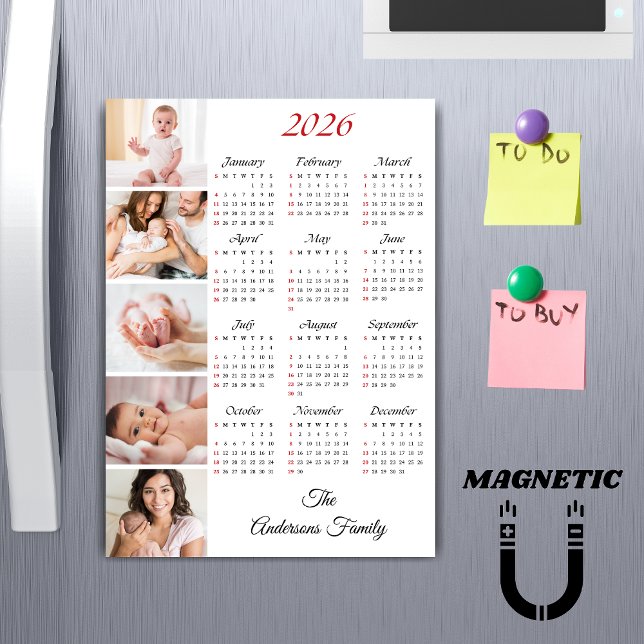Custom Family Photo Collage 2026 Calendar Magnet (Creator Uploaded)
