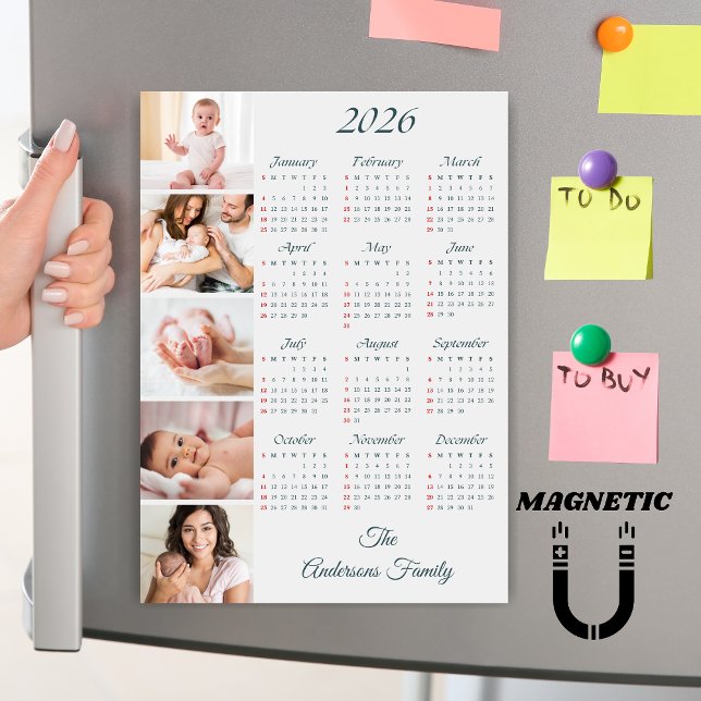 Custom Family Photo Collage 2026 Calendar Magnet (Creator Uploaded)