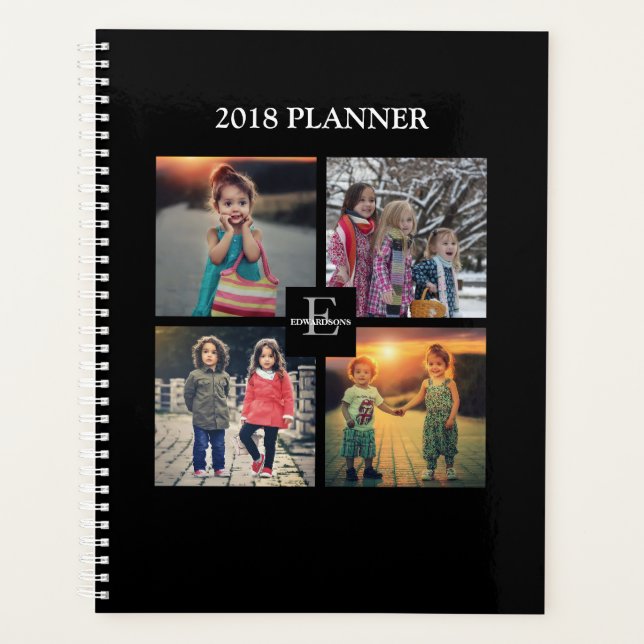 Custom family photo collage black personalised planner (Front)