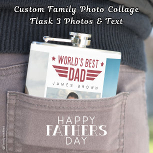 Custom Family Photo Collage Flask  6 Photos & Text