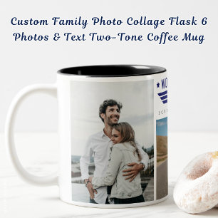 Custom Family Photo Collage Flask  6 Photos & Text Two-Tone Coffee Mug