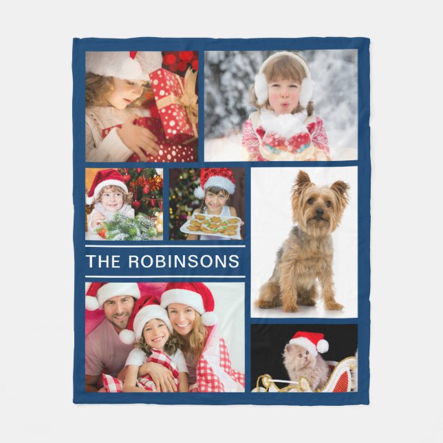 Custom Family Photo Collage Fleece Blanket (Front)