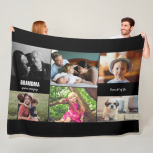 Custom Family Photo Collage for Grandma Fleece Blanket