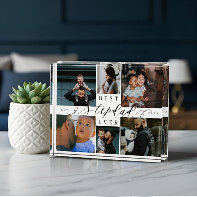 Custom Family Photo Collage Gift Best Stepdad Ever Block (Custom Family Photo Collage Gift Best Stepdad Ever)