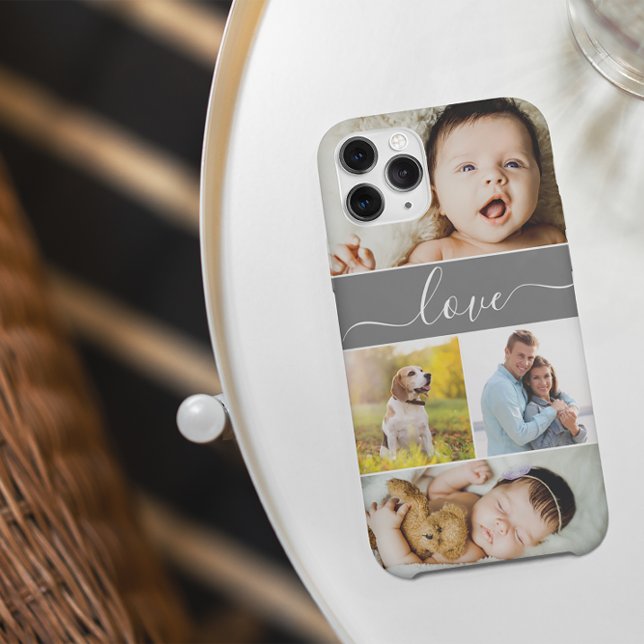 Custom Family Photo Collage Love Script Case-Mate iPhone Case (iphone case family love photo collage. customizable modern design template)