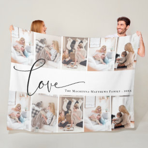 Custom Family Photo Collage Modern Monogram Love F Fleece Blanket