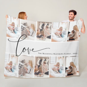 Custom Family Photo Collage Modern Monogram Love Fleece Blanket