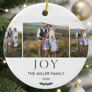 Custom Family Photo Collage Modern Simple Joy Ceramic Tree Decoration