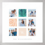Custom Family Photo Collage Monogram Beach Theme Poster<br><div class="desc">Our modern and minimal photo grid collage poster is perfect to display your special family photo memories. The design features a 9 square grid layout with 6 squares to display your own special photo memories. The clean, white minimal layout is perfect to complement any room decor. The collage features one...</div>