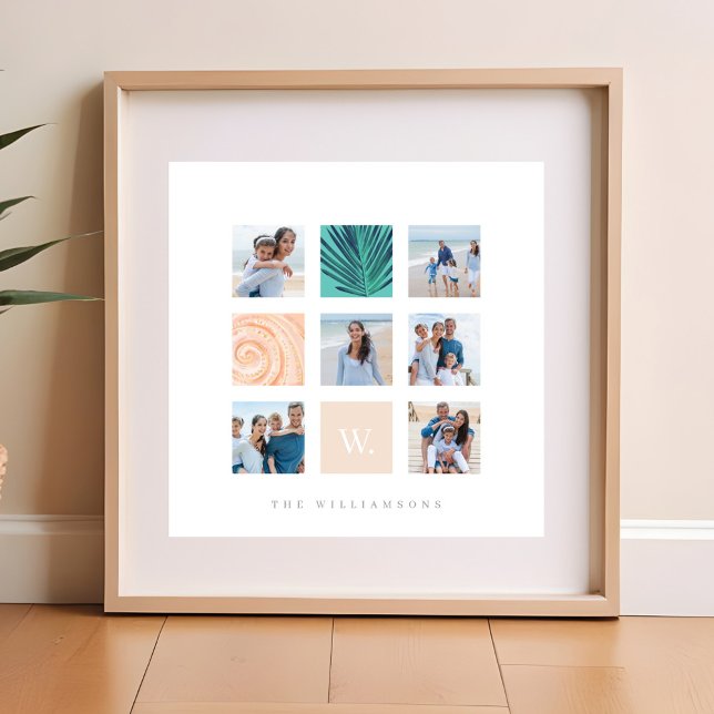 Custom Family Photo Collage Monogram Beach Theme Poster (Custom Family Photo Collage Monogram Beach Theme Poster)