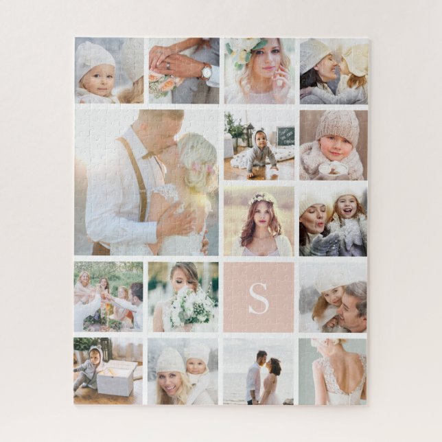 Custom Family Photo Collage & Monogram Jigsaw Puzzle (Vertical)
