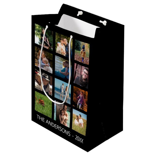 Custom Family 🖼️Photo Collage Monogram Medium Gift Bag (Front Angled)