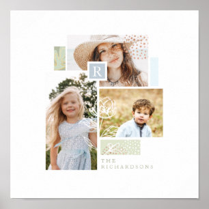 Custom Family Photo Collage Monogram Modern Theme Poster