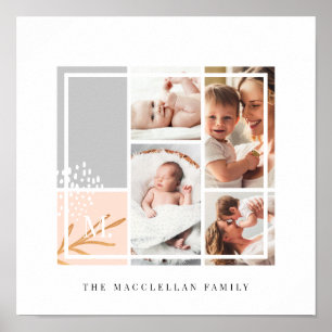 Custom Family Photo Collage Monogram Modern Theme Poster