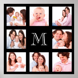 Custom Family Photo Collage Monogram Poster