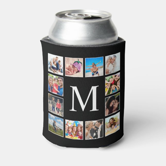 Custom Family Photo Collage Personalised Black Can Cooler (Can Back)