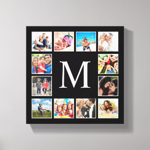 Custom Family Photo Collage Personalised Black Canvas Print
