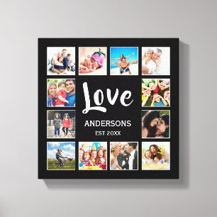 Custom Family Photo Collage Personalised Black Canvas Print