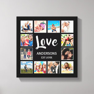Custom Family Photo Collage Personalised Black Canvas Print