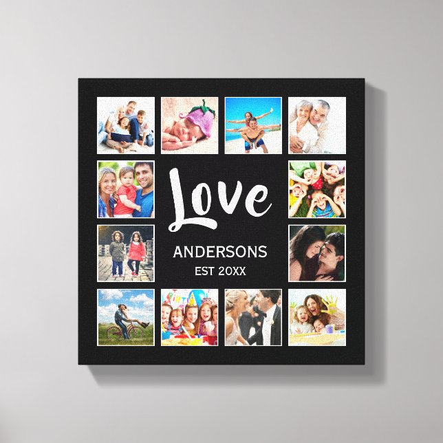 Custom Family Photo Collage Personalised Black Canvas Print (Front)