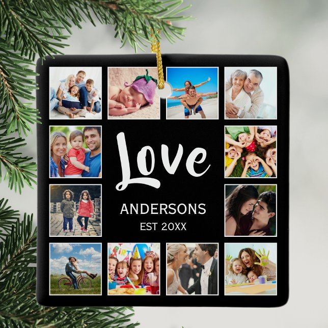 Custom Family Photo Collage Personalised Black Ceramic Ornament (Creator Uploaded)